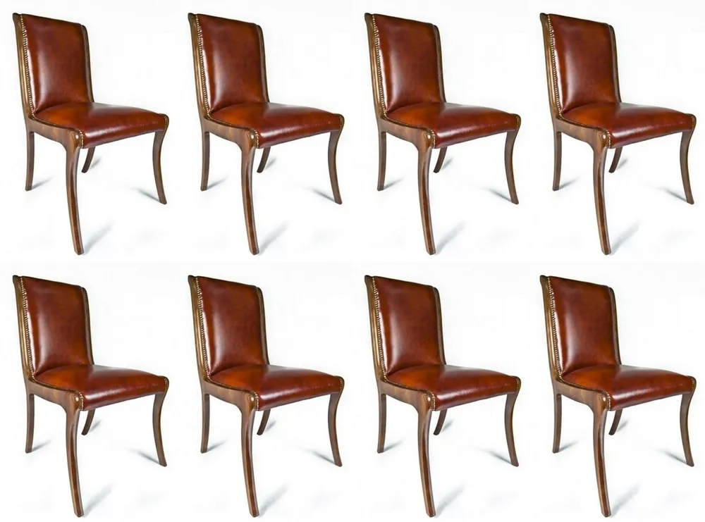 Finale Aktion Casa Padrino luxury leather dining room chair set of 8 brown 50 x 47 x H. 95 cm - Genuine leather kitchen chairs - Genuine leather furniture - Luxury furniture