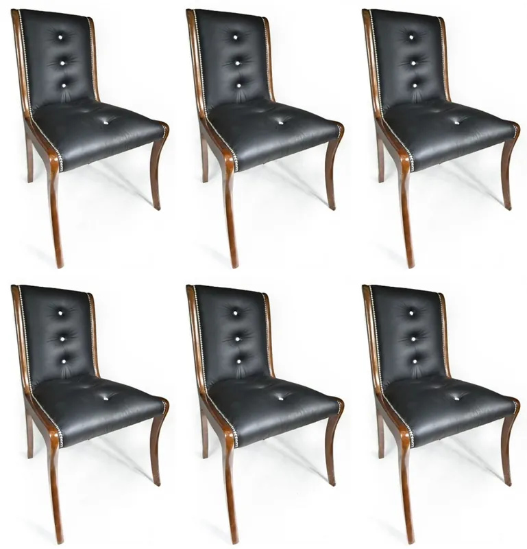 Knallerangebot Casa Padrino luxury leather dining room chair set of 6 with rhinestones black / brown 50 x 47 x H. 95 cm - Genuine leather kitchen chairs - Genuine leather furniture - Luxury furniture