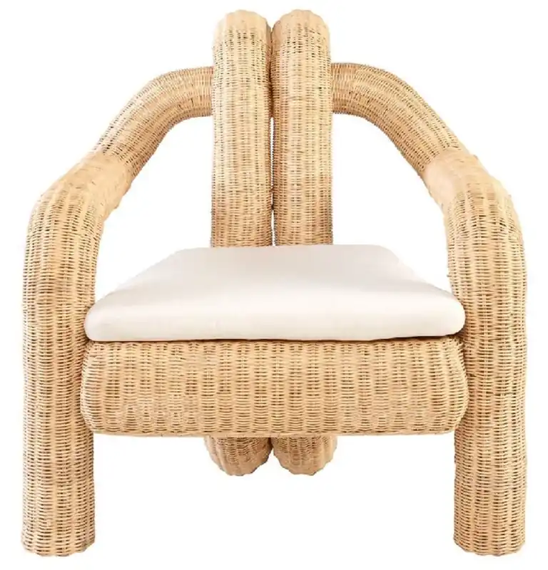 Bestseller Casa Padrino luxury rattan armchair with cushion natural 82.5 x 92 H. 95 cm - Living room armchair - Hotel armchair - Living room furniture - Hotel furniture - Luxury furniture - Rattan furniture