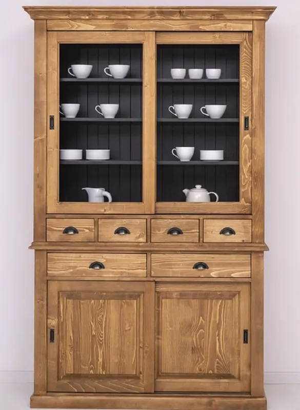 Günstig Casa Padrino country style dining room cabinet brown / black 142 x 48 x H. 225 cm - Solid wood kitchen cabinet - Country style dining room furniture