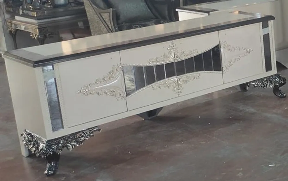 Online Kaufen Casa Padrino luxury baroque TV cabinet cream / silver / gray / gold - Magnificent solid wood sideboard with 4 doors - Living room furniture in baroque style - Baroque furniture