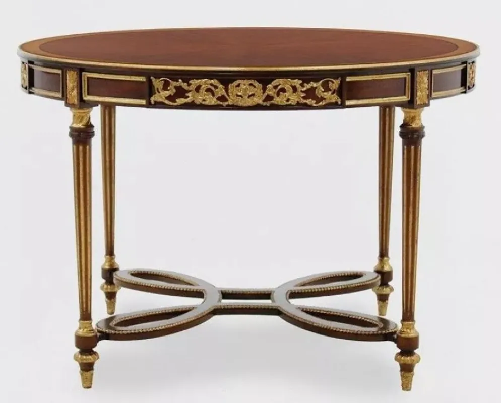 Must-Have Casa Padrino luxury baroque dining table dark brown / brown / antique gold - Round baroque style solid wood kitchen table - Luxury dining room furniture in baroque style - Baroque furniture