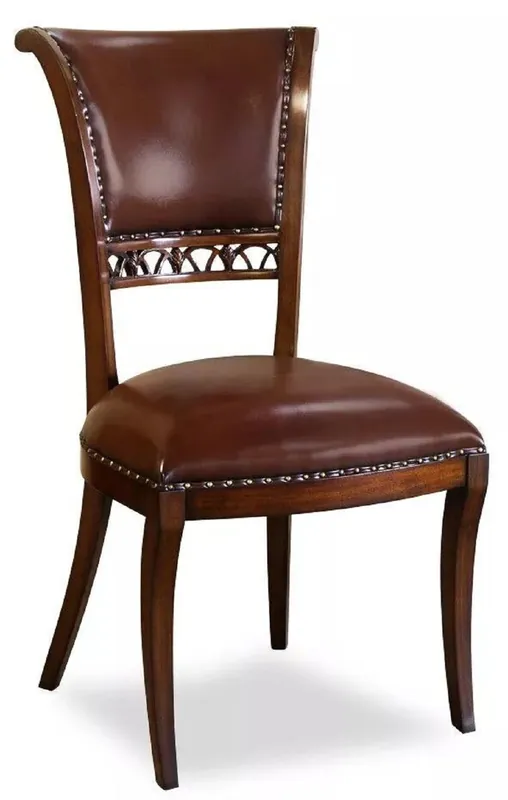 Casa Padrino luxury Art Deco leather dining room chair dark brown - Elegant solid wood kitchen chair with elegant genuine leather - Dining room furniture - Art Deco leather furniture Preisreduziert