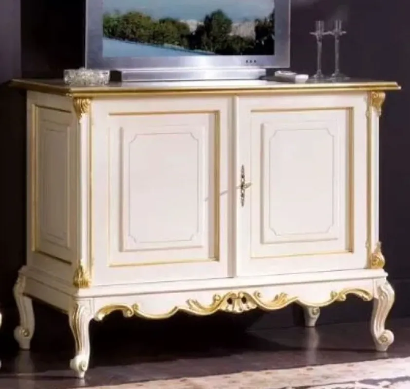 Casa Padrino luxury baroque sideboard white / gold - Handmade solid wood cabinet with 2 doors - Luxury furniture in baroque style - Luxury quality - Made in Italy Zertifiziert