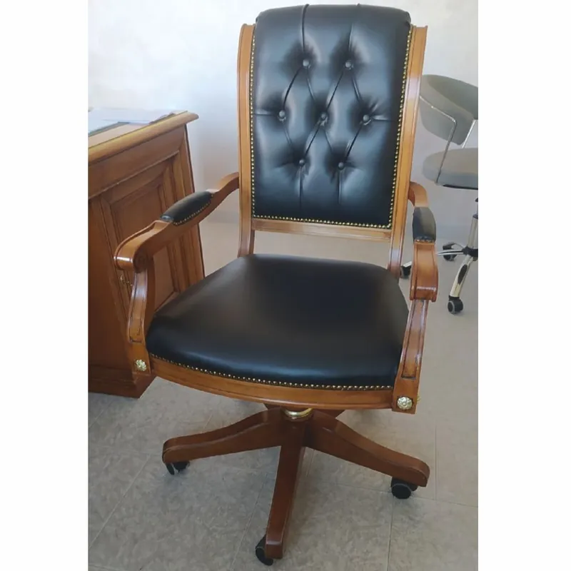 Casa Padrino luxury baroque Chesterfield leather desk chair black / brown - Height adjustable baroque office chair with high quality genuine leather - Baroque office furniture - Made in Italy Super-Preis
