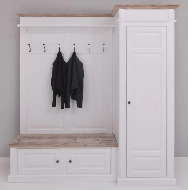 Abverkauf Casa Padrino country style solid wood wardrobe white / natural 205 x 65 x H. 210 cm - Solid wood wardrobe - Hall closet - Hall furniture - Solid wood wardrobe furniture - Country style furniture
