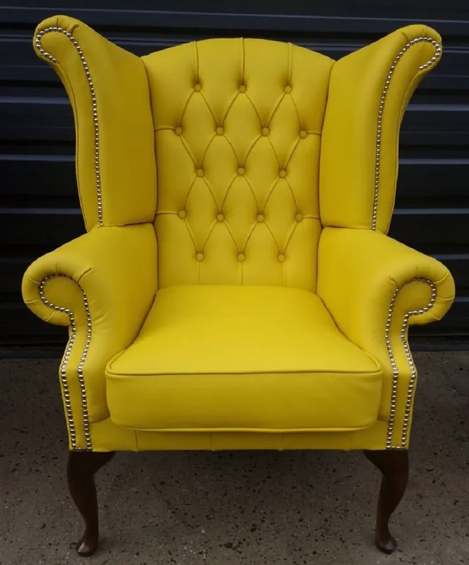Günstig Casa Padrino luxury Chesterfield wing armchair yellow / dark brown 98 x 90 x H. 110 cm - Genuine leather Chesterfield living room armchair - Chesterfield furniture - Luxury leather furniture
