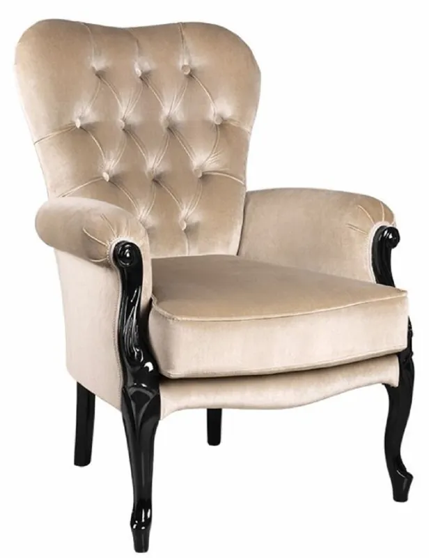 Casa Padrino luxury baroque living room armchair beige / black - Handmade baroque style armchair - Luxury living room furniture in baroque style Preis Gesenkt