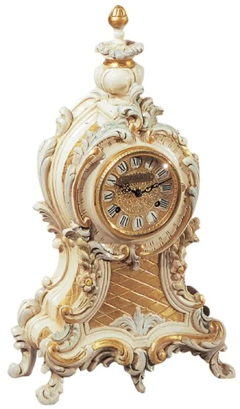 Finale Aktion Casa Padrino luxury baroque table clock cream / white / gold - Magnificent baroque style clock - Hand carved baroque desk clock - Luxury quality - Made in Italy