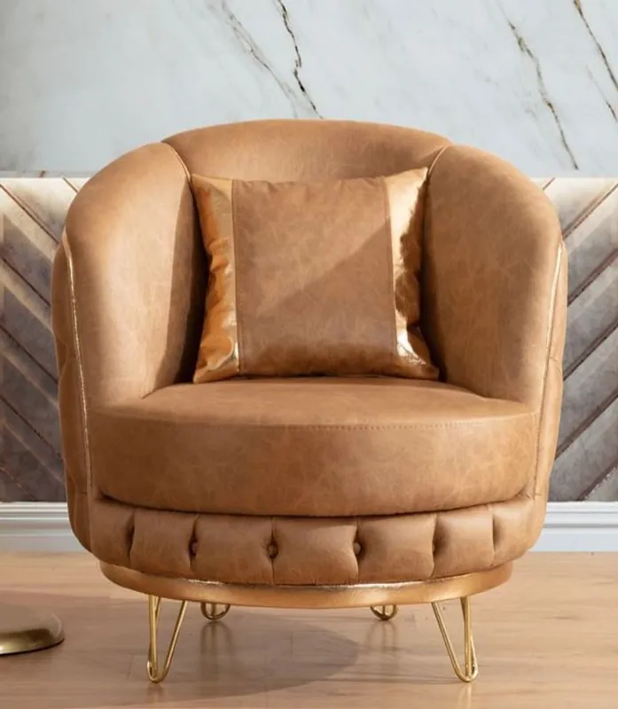 Casa Padrino luxury Chesterfield faux leather armchair vintage brown / brass 85 x 80 x H. 100 cm - Living room armchair - Living room furniture - Luxury furniture - Luxury living room furnishings Saisonangebot