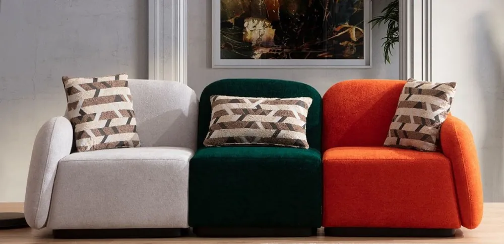 Casa Padrino luxury 3 seater sofa gray / green / orange / black 275 x 60 x H. 77 cm - Modular 3 piece living room sofa - Hotel sofa - Living room furniture - Hotel furniture - Luxury furniture Sale