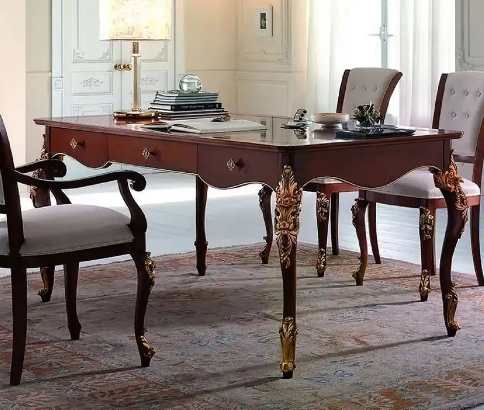Casa Padrino luxury baroque desk with 3 drawers brown / gold - Handmade office table in baroque style - Luxury office furniture in baroque style - Luxury quality - Made in Italy Online Kaufen