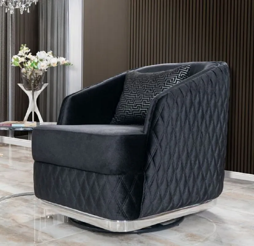 Bestseller Casa Padrino luxury swivel armchair black / silver 85 x 80 x H. 75 cm - Living room armchair - Hotel armchair - Living room furniture - Hotel furniture - Luxury furniture - Luxury Collection