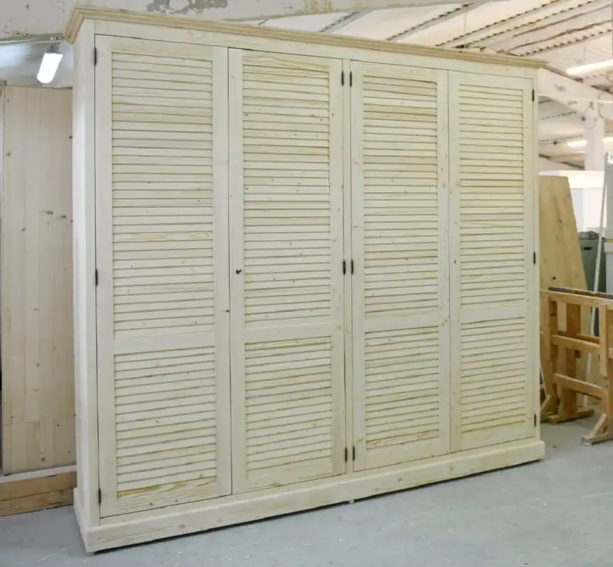 Casa Padrino country style bedroom cabinet natural 254 x 59 x H. 230 cm - Solid wood wardrobe with 4 doors and 2 drawers - Solid wood bedroom furniture in country style Solange Der Vorrat Reicht