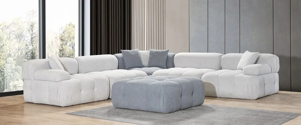 Casa Padrino luxury living room corner sofa with stool light gray / gray 295 x 295 x H. 70 cm - Modular 6 piece sofa - Hotel sofa - Living room furniture - Hotel furniture - Luxury furniture Sichere Zahlung