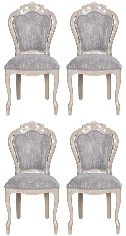 Casa Padrino luxury baroque dining chair set of 4 gray / high gloss beige 49.5 x 57 x H. 102.5 cm - Baroque style kitchen chairs - Magnificent luxury dining room furniture in baroque style Preisreduziert