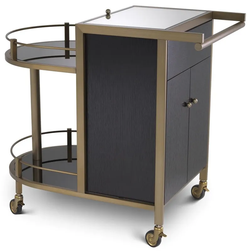 Jetzt Kaufen Casa Padrino luxury serving trolley black / brass 88 x 50 x H. 78 cm - Hotel restaurant gastronomy trolley - Luxury hotel restaurant gastronomy accessories - Luxury furniture