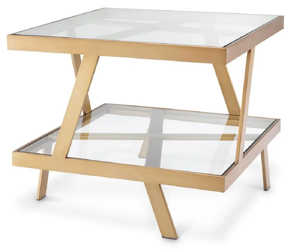 Begrenztes Angebot Casa Padrino luxury side table brass 60 x 60 x H. 50.5 cm - Square stainless steel table with glass tops - Living room furniture - Luxury furniture - Luxury quality