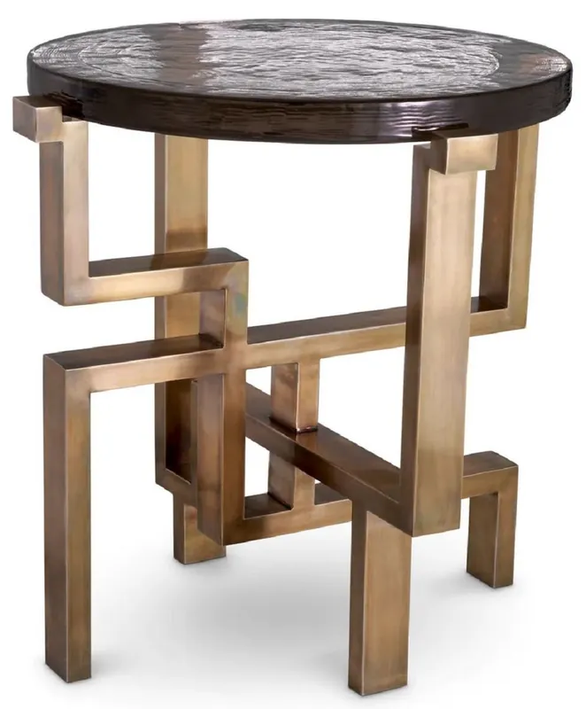Neue Ware Casa Padrino luxury side table vintage brass Ø 57 x H. 56 cm - Round stainless steel table with glass top - Luxury furniture - Living room furniture - Luxury living room furnishings