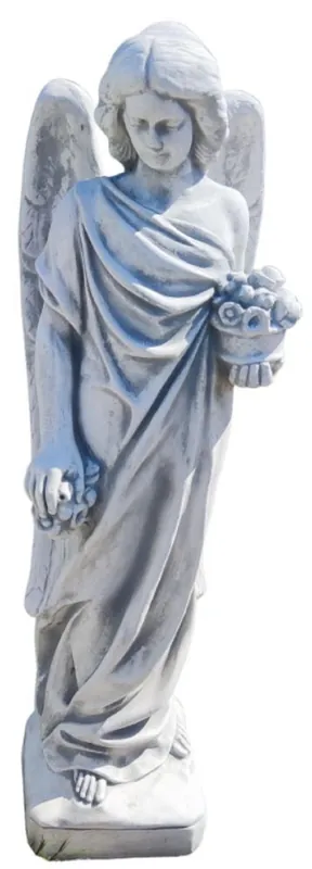 Casa Padrino Art Nouveau Garden Decoration Sculpture Angel with Flowers Gray 30 x 30 x H. 104 cm - Elegant Garden Stone Figure - Baroque & Art Nouveau Garden Decoration Accessories Neuheit