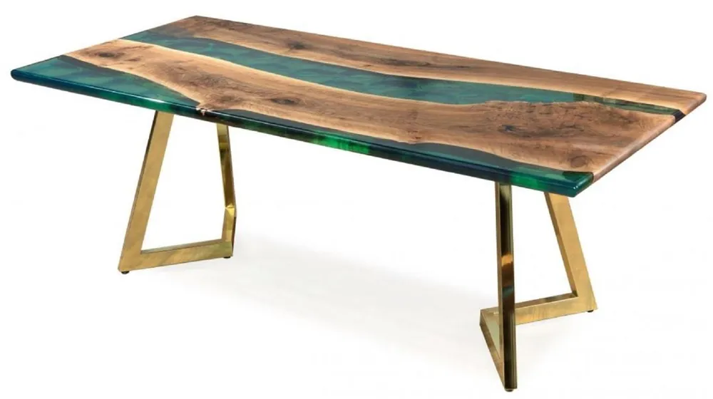Sonderaktion Casa Padrino luxury dining table brown / green / gold 210 x 100 x H. 76 cm - Rectangular kitchen table with epoxy resin - Dining room furniture - Epoxy resin furniture - Luxury furniture