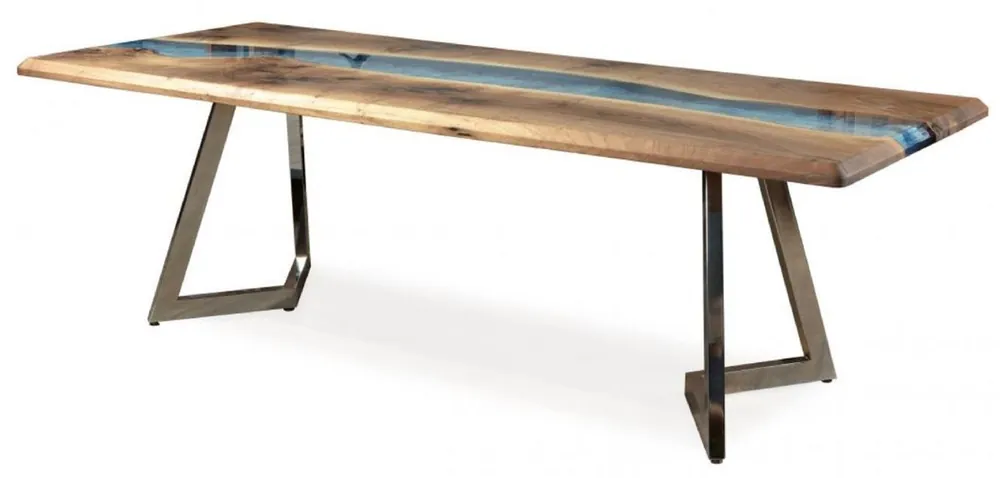 Casa Padrino luxury dining table brown / blue / silver 250 x 100 x H. 76 cm - Rectangular kitchen table with epoxy resin - Dining room furniture - Epoxy resin furniture - Luxury furniture Direkt Vom Hersteller