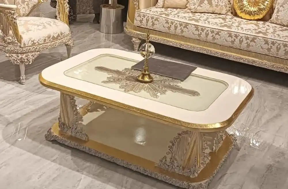 Casa Padrino luxury baroque coffee table white / gold - Handmade solid wood living room table in baroque style - Magnificent baroque living room furniture Highlight