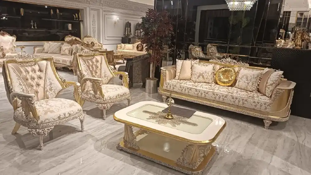 Mega-Angebot Casa Padrino luxury baroque living room set gold / white - 2 Baroque Sofas & 2 Baroque Armchairs & 1 Baroque Coffee Table - Handmade luxury baroque living room furniture