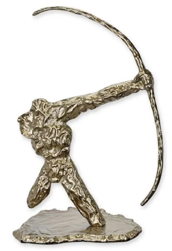 Geprüft Casa Padrino luxury aluminum decorative sculpture Hercules with bow silver 34.3 x 24.8 x H. 51.5 cm - Aluminum decorative figure - Living room decoration - Desk decoration