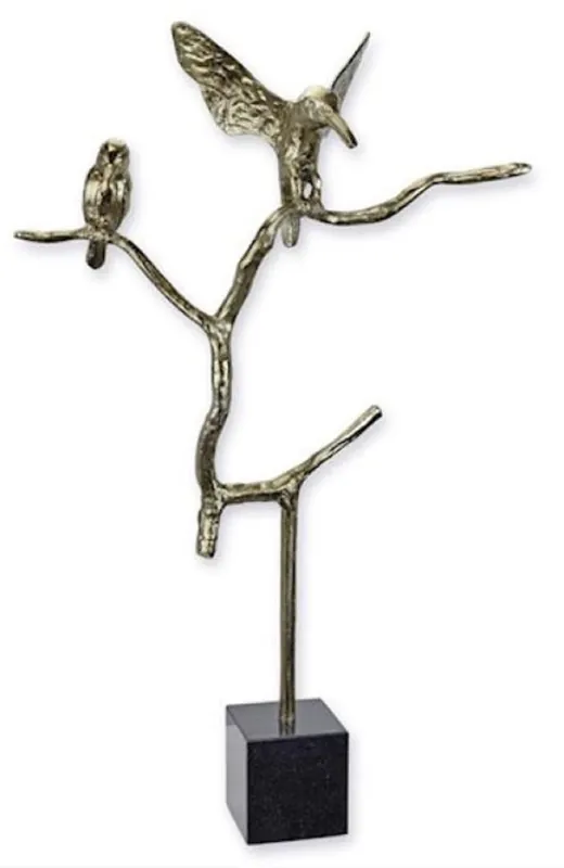Zertifiziert Casa Padrino luxury aluminum decorative sculpture birds on branch silver / black 45.6 x 15.2 x H. 75 cm - Aluminum decorative figure with marble base - Living room decoration - Desk decoration