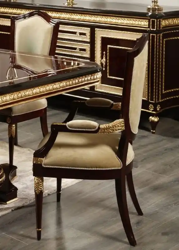 Casa Padrino luxury baroque dining room chair with armrests gold / dark brown / gold - Luxury dining room furniture in baroque style - Magnificent baroque furniture - Baroque interior Sofort Bestellen