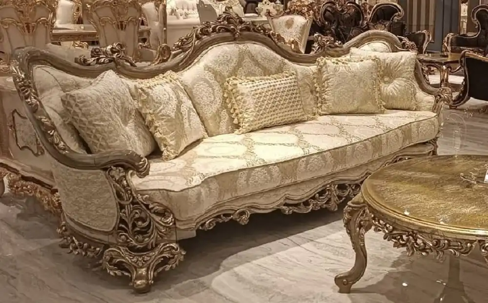 Casa Padrino luxury baroque living room sofa with pattern gold / gray - Handmade baroque style sofa - Luxury living room furniture in baroque style - Baroque furniture - Noble & Magnificent Markenware