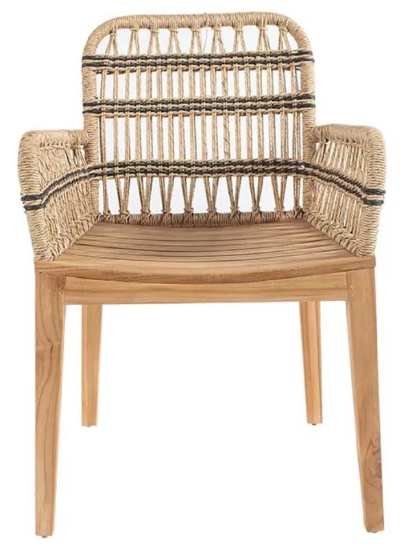 Top-Angebot Casa Padrino luxury dining chair with armrests natural / black 60 x 50 x H. 85 cm - Luxury solid wood garden chair with rattan weave - Luxury dining room furniture - Garden rattan furniture