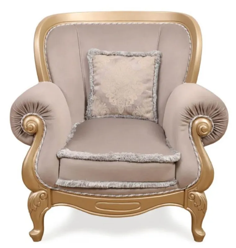 Casa Padrino luxury baroque living room armchair gray / gold - Handmade baroque style armchair - Magnificent luxury living room furniture in baroque style - Baroque furniture - Noble & magnificent Must-Have