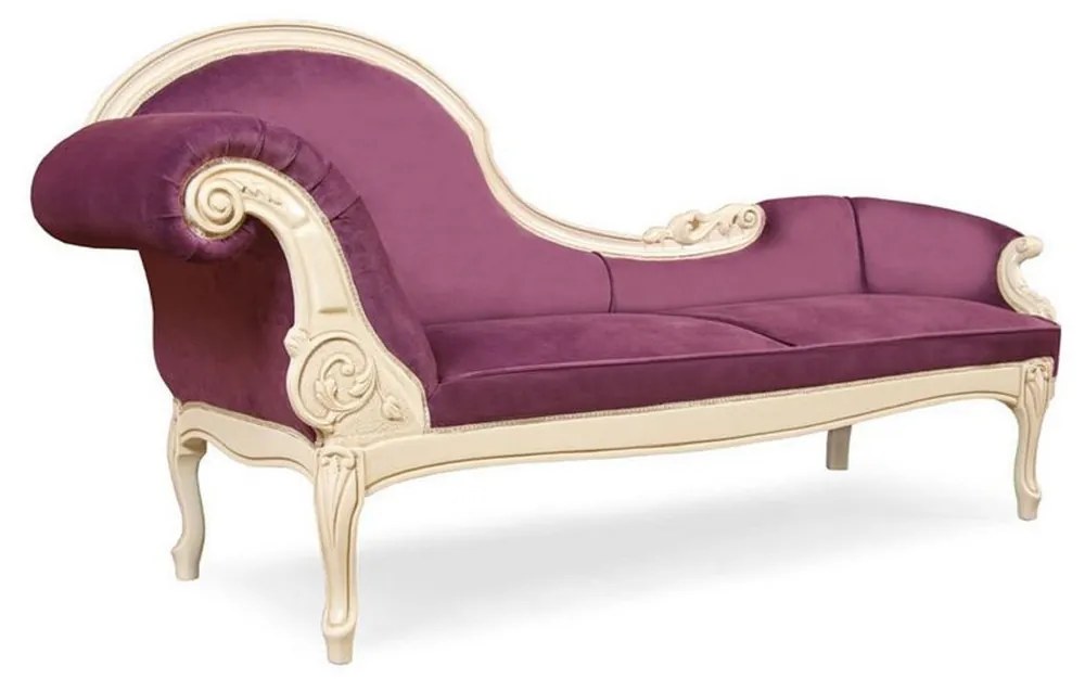 Casa Padrino luxury baroque chaise longue purple / cream - Magnificent solid wood recamier - Luxury living room furniture in baroque style - Baroque furniture - Noble & magnificent Online Kaufen