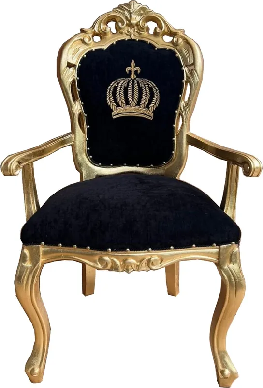 Neue Kollektion Pompöös by Casa Padrino luxury baroque dining room chair with armrests black / gold - Pompöös baroque chair designed by Harald Glööckler - Pompous baroque dining room furniture