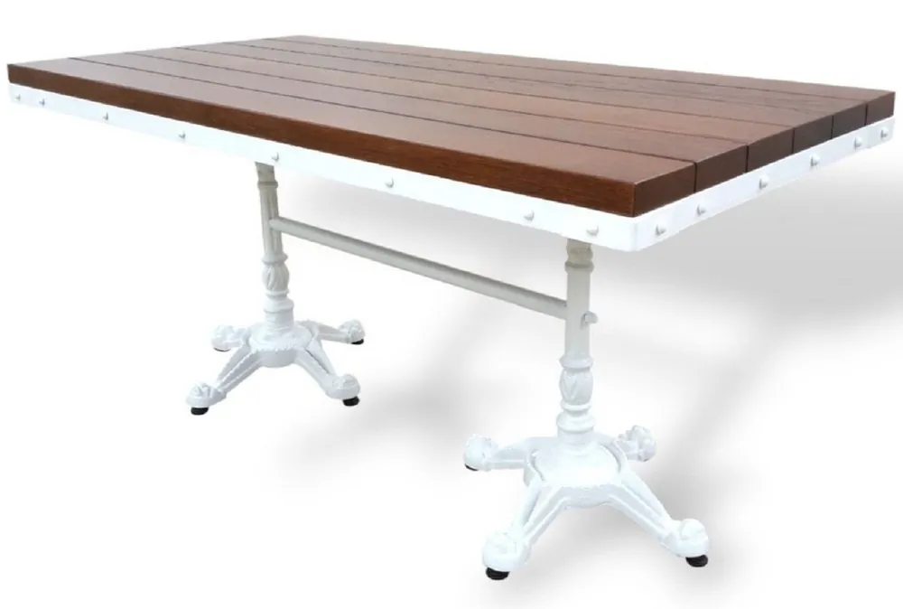 Abverkauf Casa Padrino Industrial Style Garden Dining Table Dark Brown / White 120 x 80 x H. 76 cm - Rectangular garden table with solid wood table top - Industrial Style Restaurant & Garden Furniture