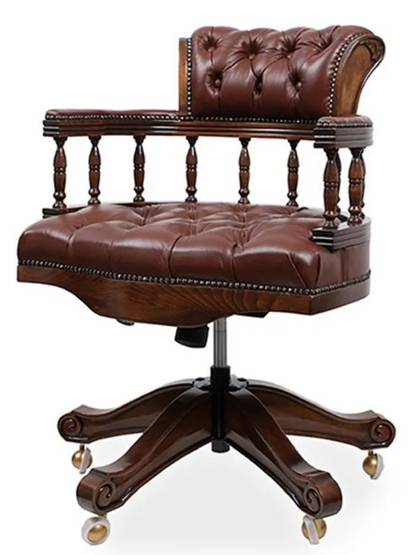 Casa Padrino Luxury Baroque Chesterfield Leather Desk Chair Dark Brown / Dark Brown - Height adjustable Genuine Leather Office Chair - Office Furniture - Noble & Magnificent Sichere Zahlung