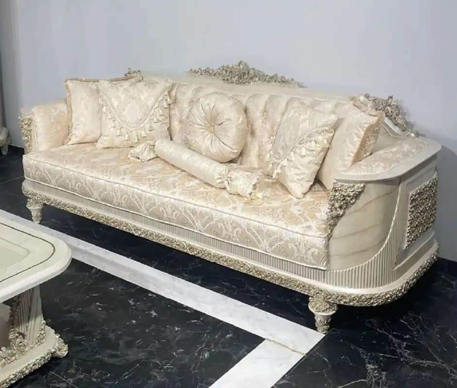 Wochenendangebot Casa Padrino luxury baroque living room sofa with pattern gold / gray / gold - Handmade baroque style sofa - Luxury living room furniture in baroque style - Baroque furniture - Noble & Magnificent