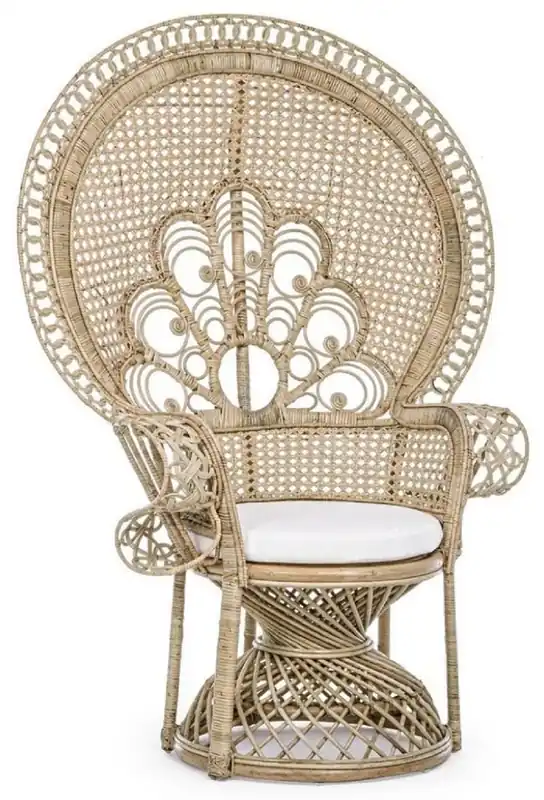 Begrenztes Angebot Casa Padrino luxury garden armchair natural / white 106 x 71 x H. 148 cm - Vintage style rattan armchair with seat cushion - Vintage style rattan furniture - Garden & patio furniture