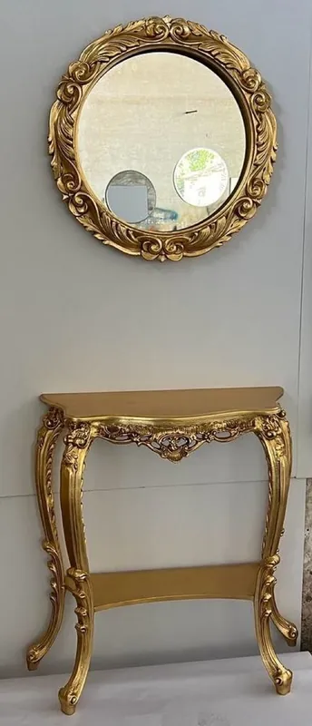 Super-Preis Casa Padrino luxury baroque mirror console - Magnificent baroque style solid wood console with round wall mirror - Wardrobe mirror in baroque style - Luxury quality - Made in Italy