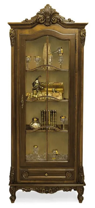 Online Kaufen Casa Padrino luxury baroque display cabinet brown - Magnificent solid wood display cabinet with glass door and drawer - Handmade baroque furniture - Noble & Magnificent