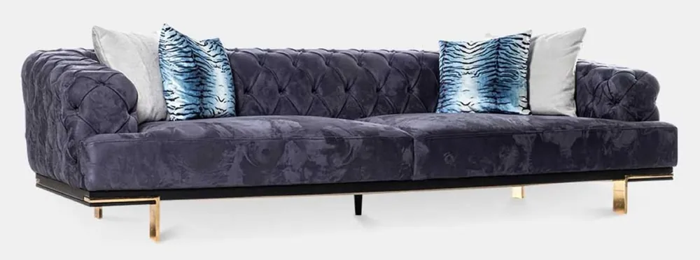 Casa Padrino luxury Chesterfield 3 seater sofa purple / black / gold 250 x 100 x H. 65 cm - Living room sofa - Hotel sofa - Living room furniture - Chesterfield furniture - Luxury furniture Meistverkauft