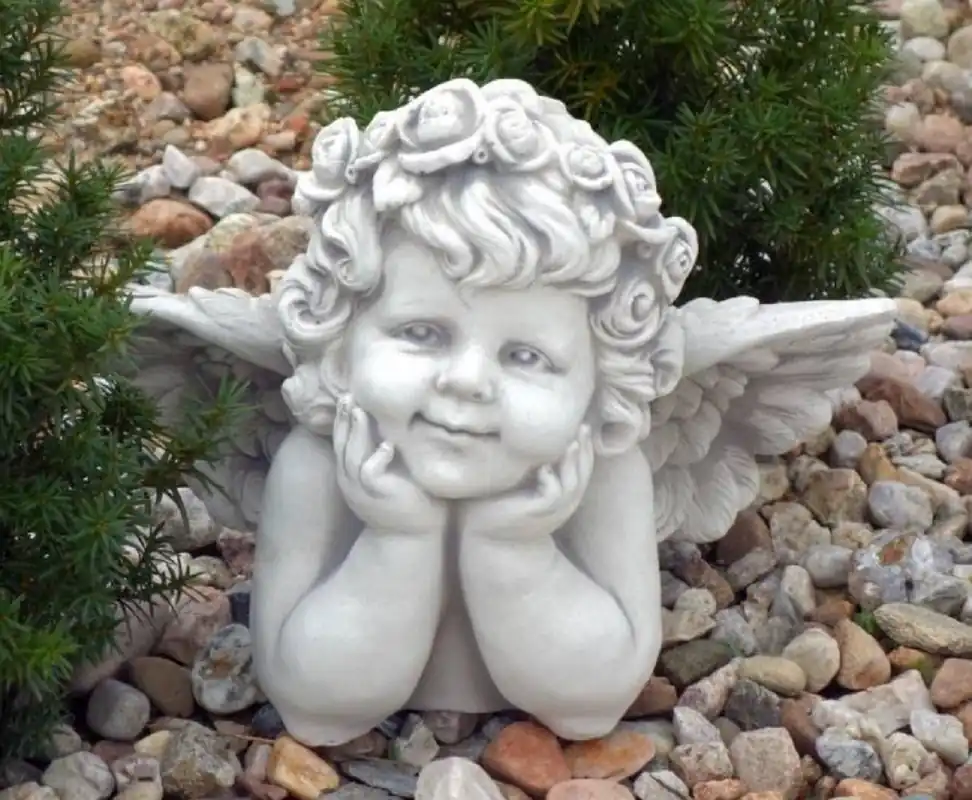 Casa Padrino Art Nouveau Garden Decoration Sculpture Angel Gray 40 x 22 x H. 31 cm - Elegant Garden Stone Figure - Baroque & Art Nouveau Garden Decoration Accessories Neuheit
