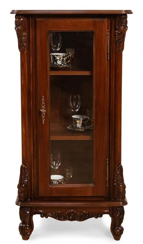 Casa Padrino luxury baroque display cabinet dark brown - Magnificent solid wood showcase with glass door - Handmade baroque furniture - Noble & Magnificent Nur Für Kurze Zeit