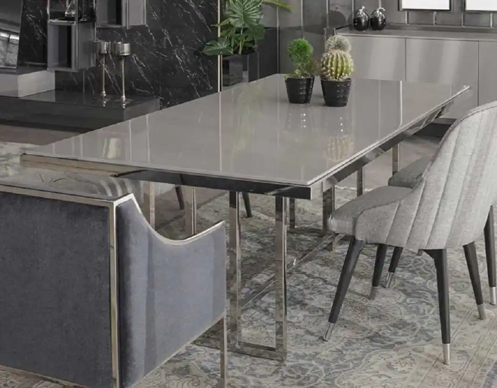 Casa Padrino luxury dining table gray / silver 210 x 105 x H. 75 cm - Rectangular kitchen table - Dining room furniture - Kitchen furniture - Luxury furniture - Luxury furnishings Nur Für Kurze Zeit