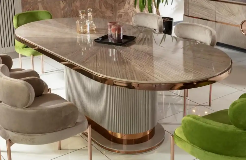 Preiswert Casa Padrino luxury dining table gray / copper 220 x 105 x H. 75 cm - Oval kitchen table - Dining room furniture - Kitchen furniture - Luxury furniture - Luxury furnishings