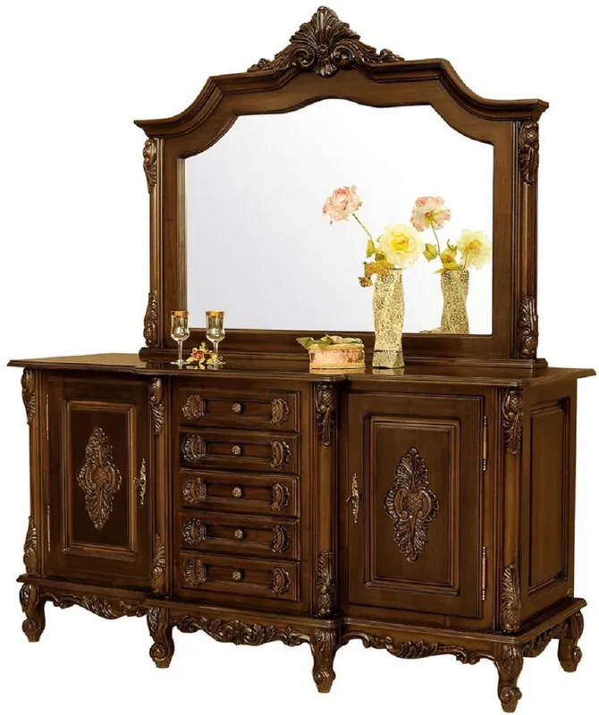 Markenware Casa Padrino luxury baroque sideboard with mirror dark brown - Luxury furniture in baroque style - Baroque furniture - Baroque furnishings - Noble & Magnificent