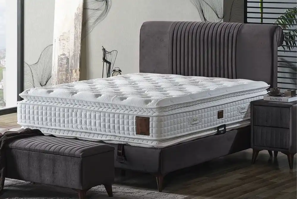 Mega-Angebot Casa Padrino luxury double bed gray / white / dark brown 180 x 200 cm - Solid wood bed with headboard and mattress - Bedroom furniture - Hotel furniture - Luxury furniture - Luxury interior