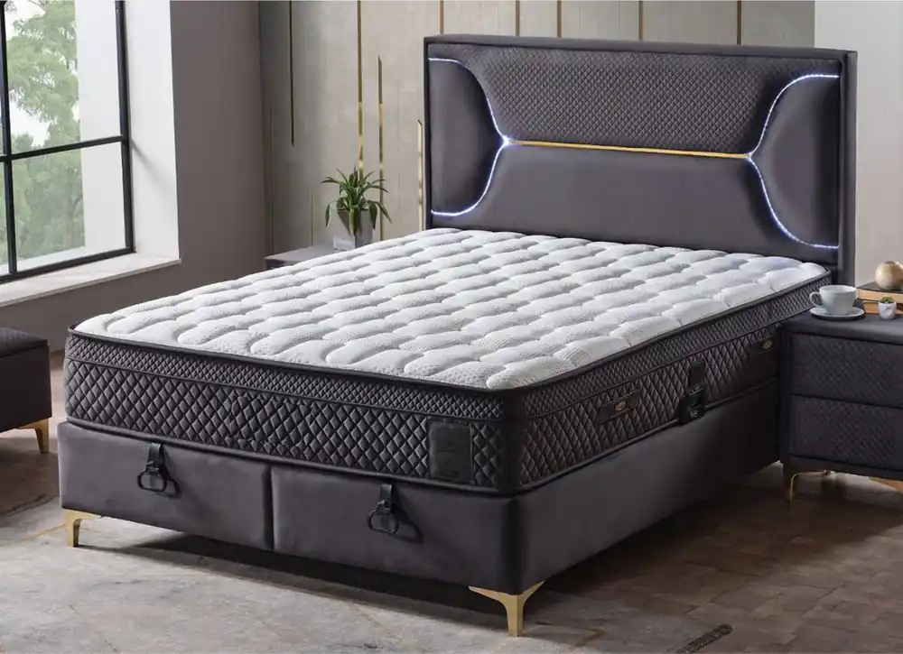 Casa Padrino luxury double bed purple / white / gold 180 x 200 cm - Solid wood bed with LED lighting and mattress - Bedroom furniture - Hotel furniture - Luxury furniture - Luxury interior Neue Ware
